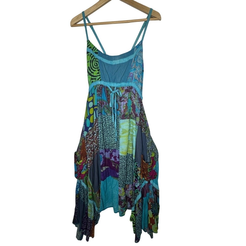 Jayli Women Patchwork Asymmetrical Hem Dress Sz XL Boho Festival Hippie Indie